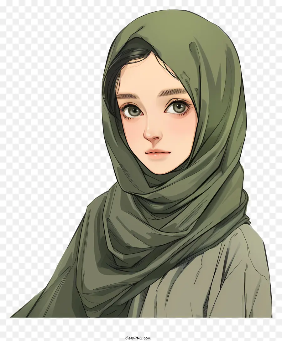 Desenho Animado De Menina Muçulmana，Garota De Hijab Verde PNG