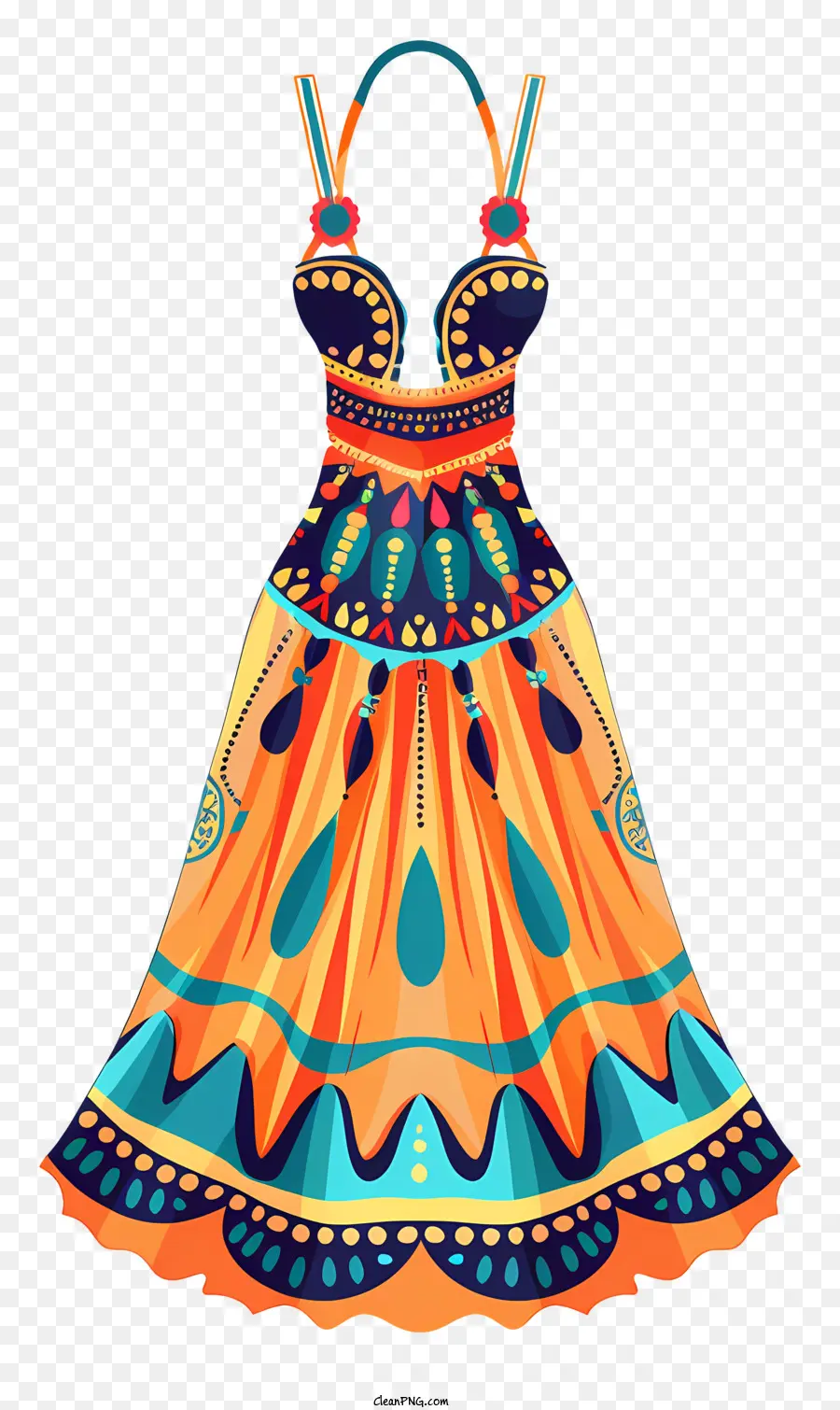 Vestido Boho，Vestido étnico PNG