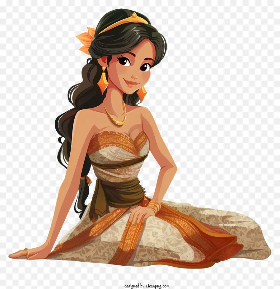 Desenho Animado Da Mulher Cambojana，Roupa Indiana Tradicional PNG