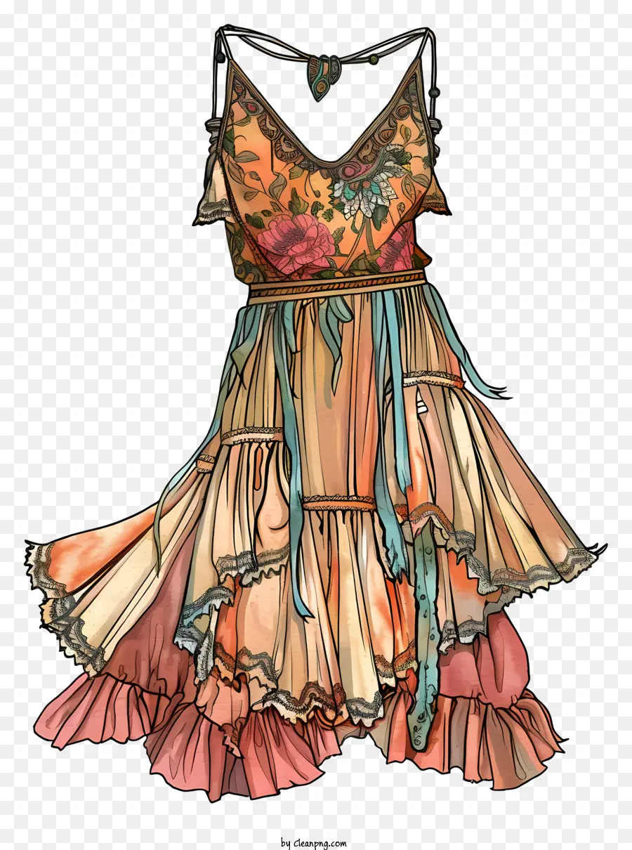 Boho，Vestido Babado PNG