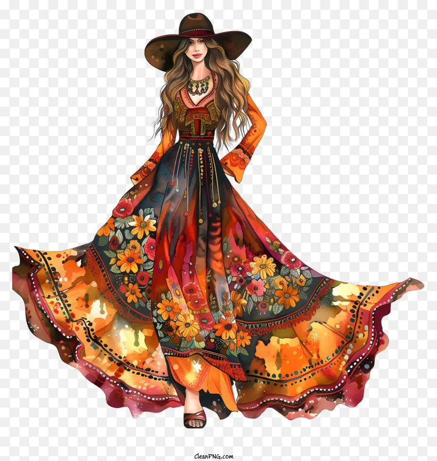 Boho，Vestido Floral PNG