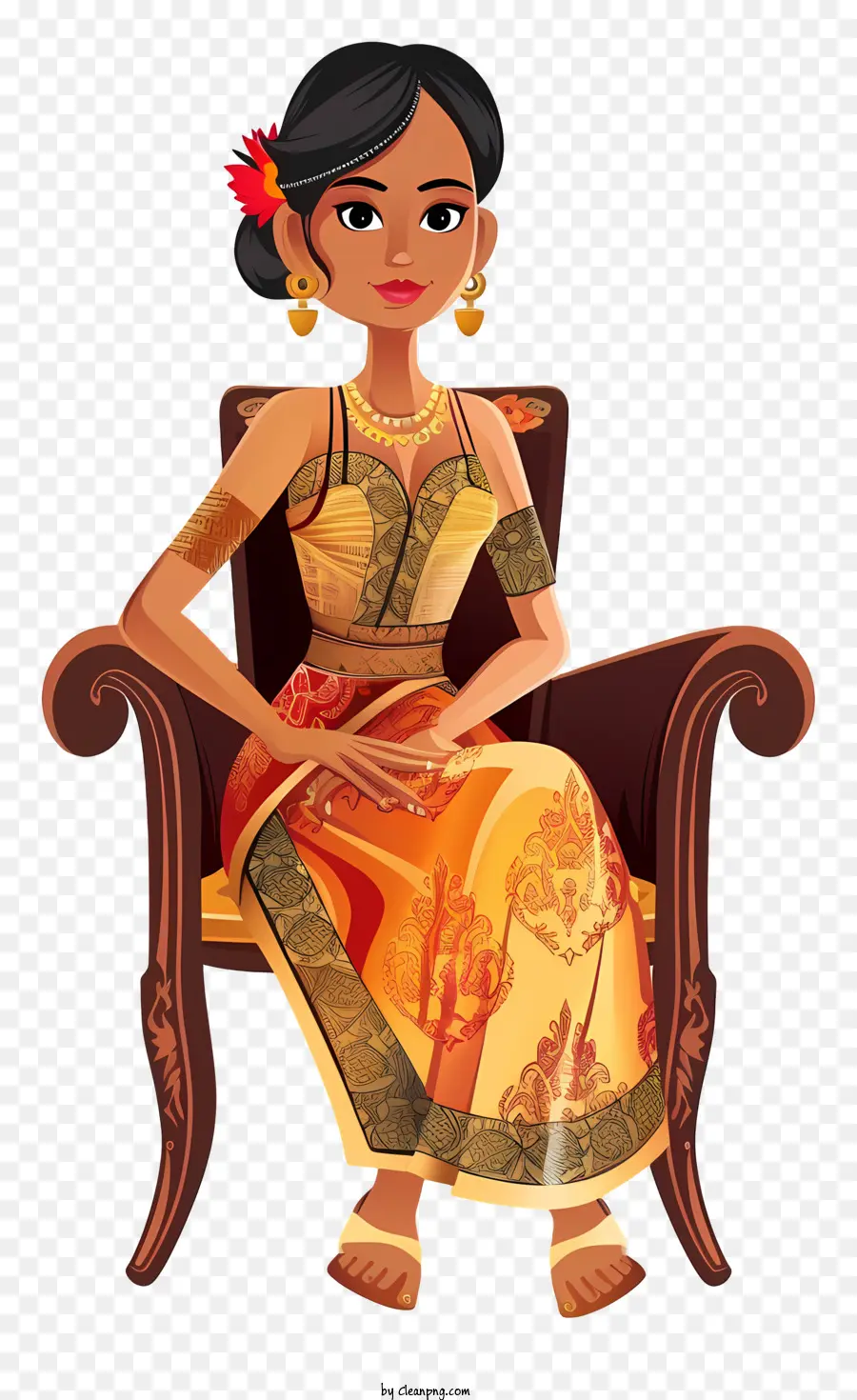 Desenho Animado Da Mulher Cambojana，Vestido Indiano Tradicional PNG