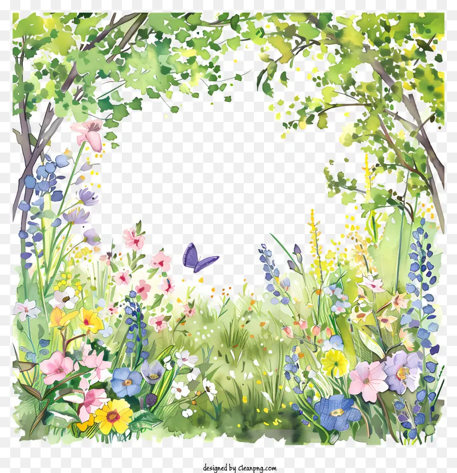 Jardim Primavera，Pintura Em Aquarela PNG