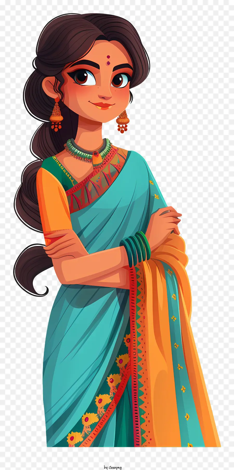 Desenho De Mulher Indiana，Mulher Em Vestido Tradicional PNG