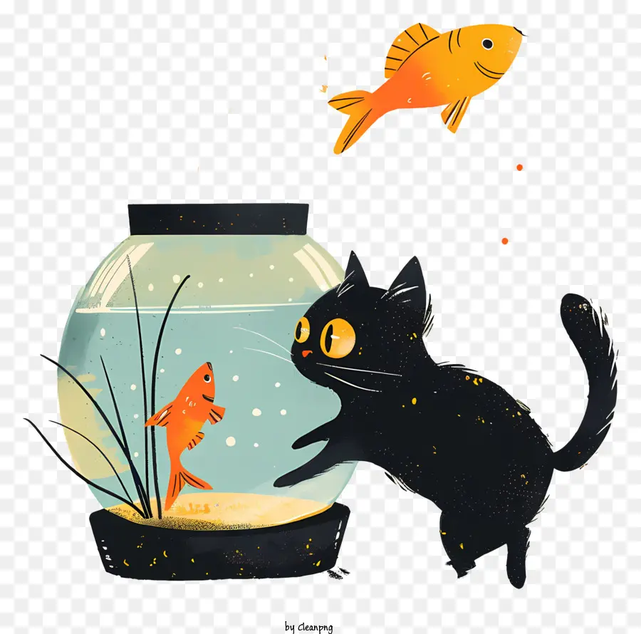 Gato Com Aquário，Gato E Peixe PNG