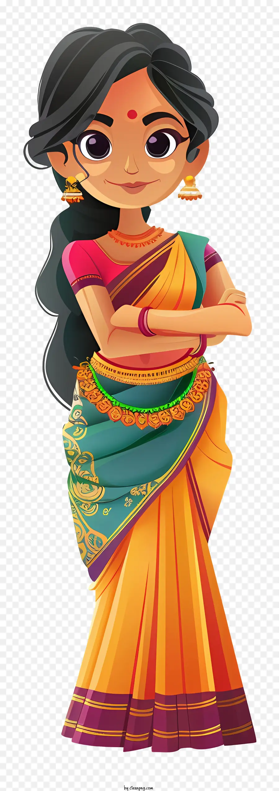 Desenho De Mulher Indiana，Mulher Em Vestido Tradicional PNG