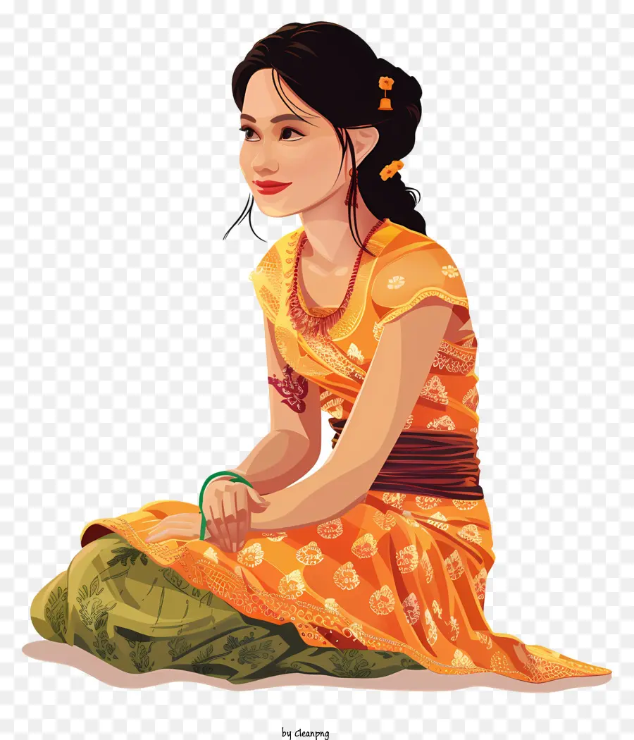 Desenho De Mulher Cambojana，Mulher Sentada PNG