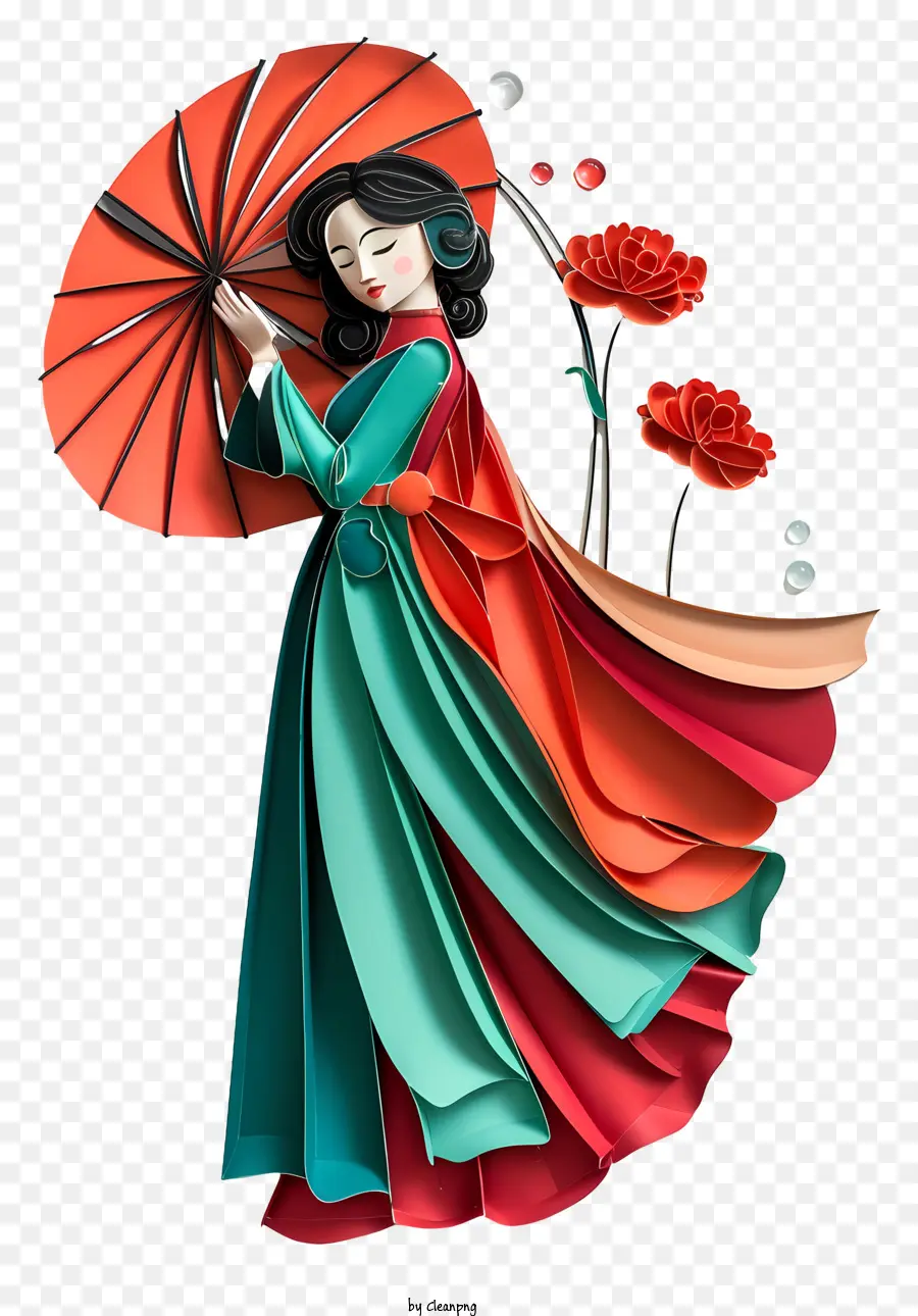 Ao Dai，Mulher Com Guarda Chuva PNG