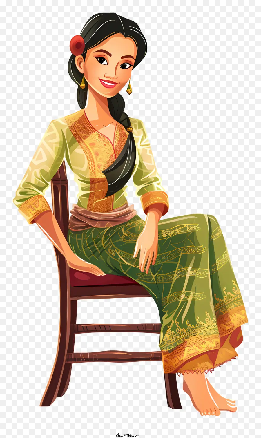 Desenho Animado Da Mulher Cambojana，Vestido Asiático Tradicional PNG