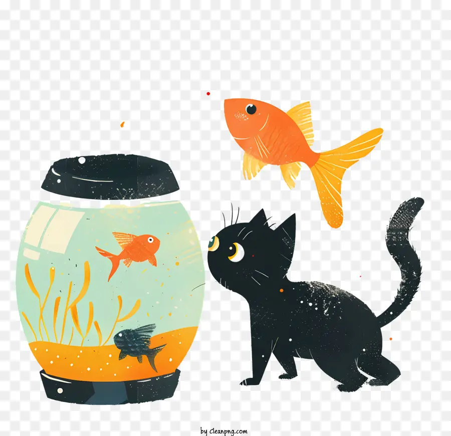 Gato Com Tanque De Peixe，Gato Preto PNG