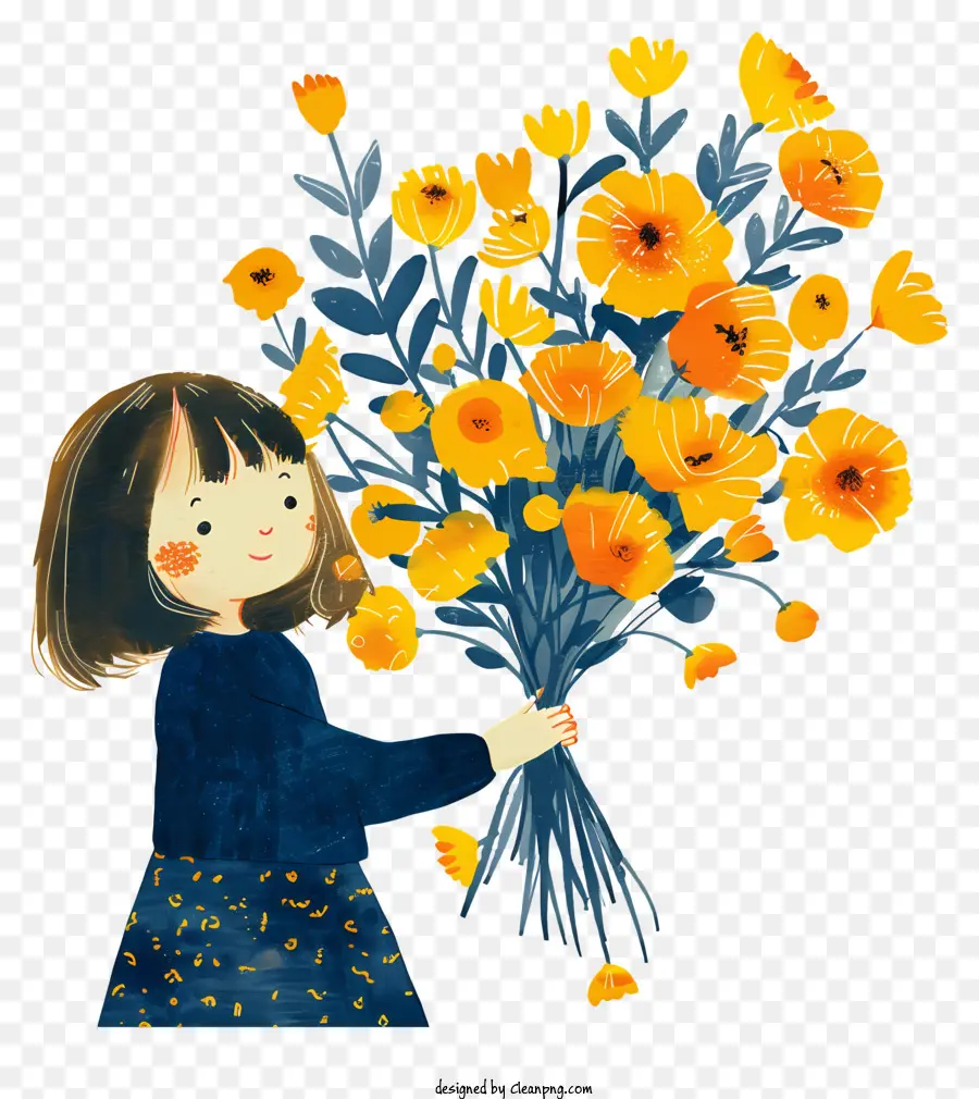 Menina Segurando Flores，Flores Amarelas PNG