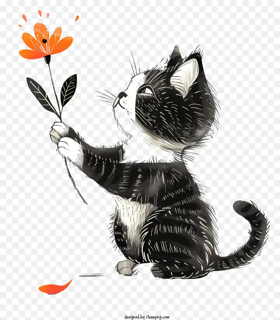 Gato Tocando Flores，Gatinho PNG