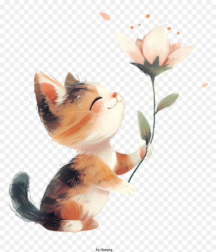 Gato Tocando Flores，Gatinho PNG