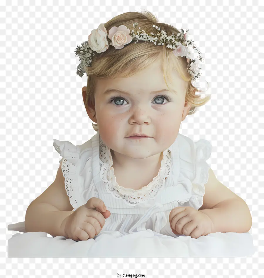 Bebê Menina，Vestido Branco PNG