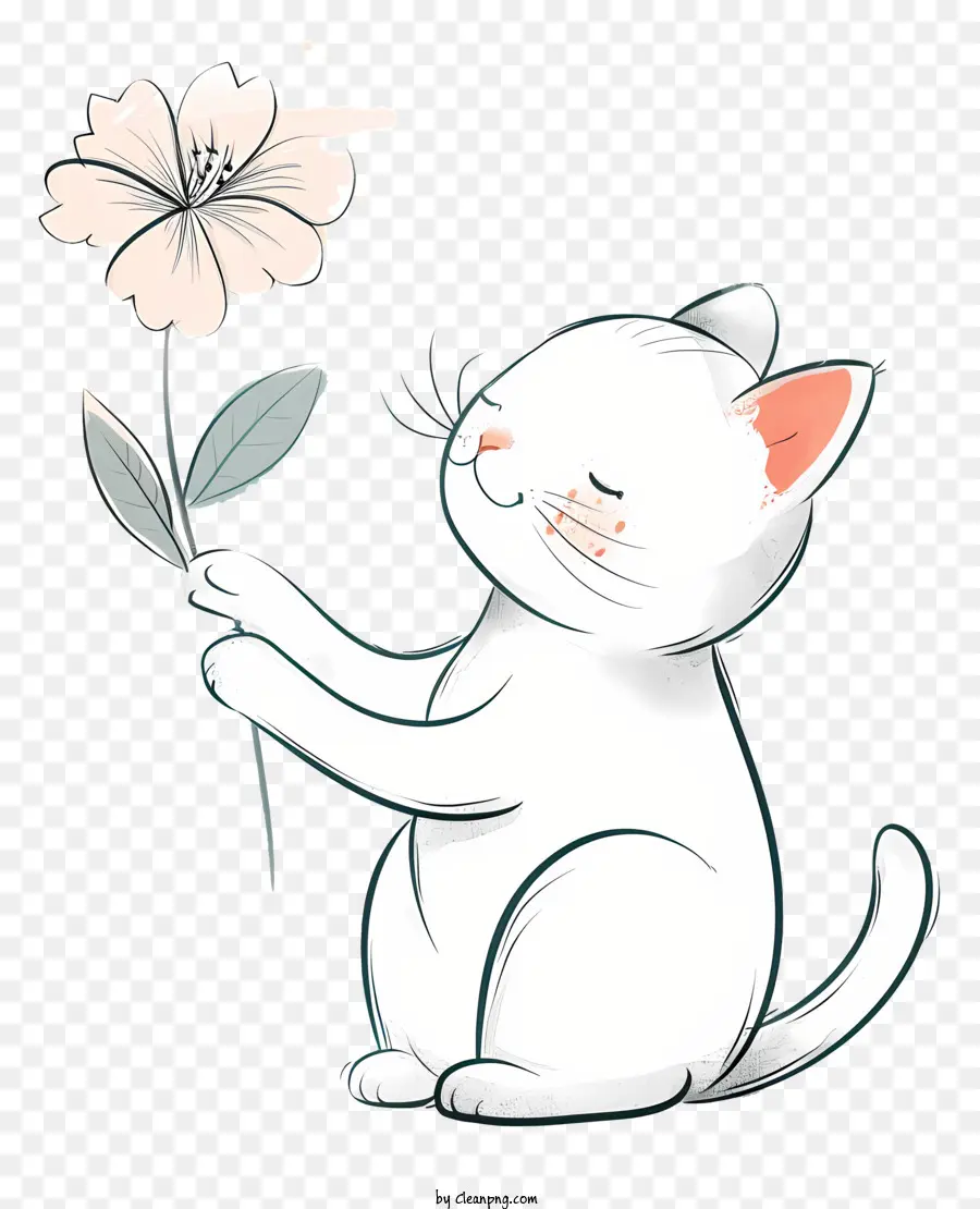 Gato Tocando Flores，Gato Branco PNG