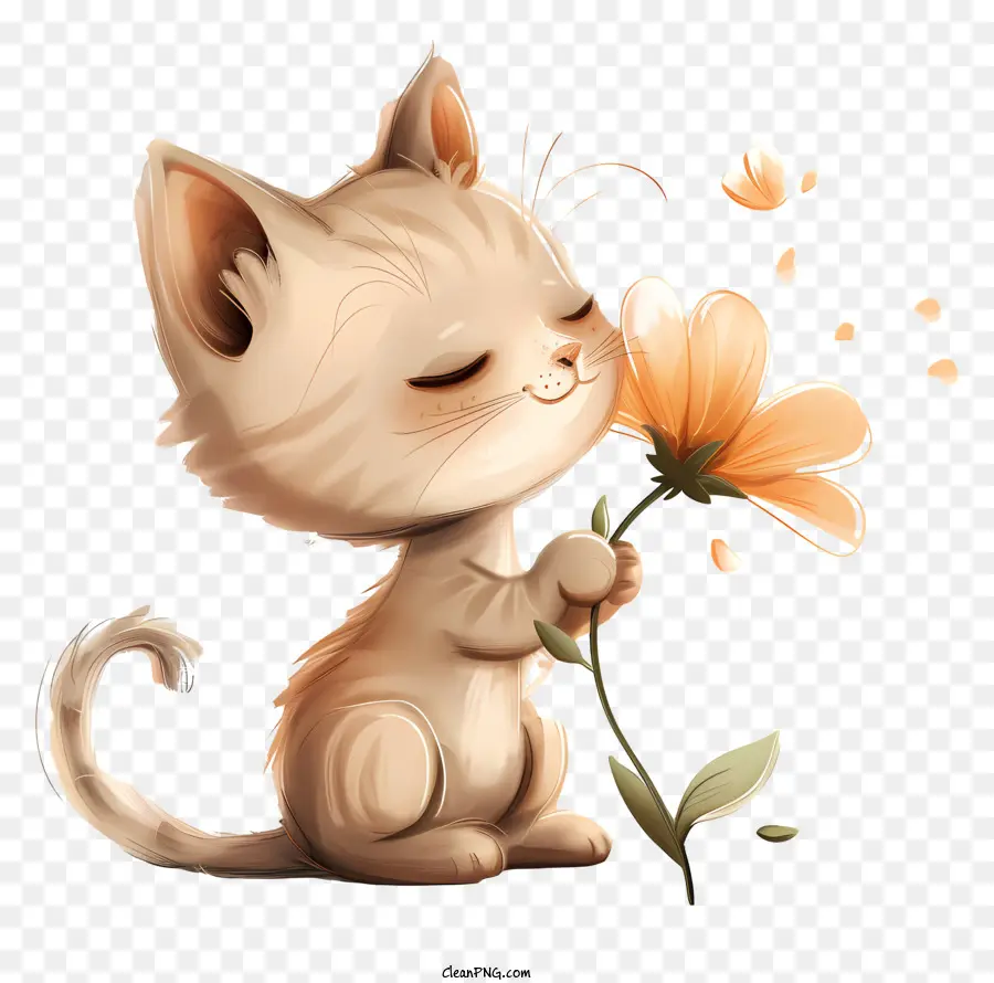 Gato Tocando Flores，Gatinho PNG