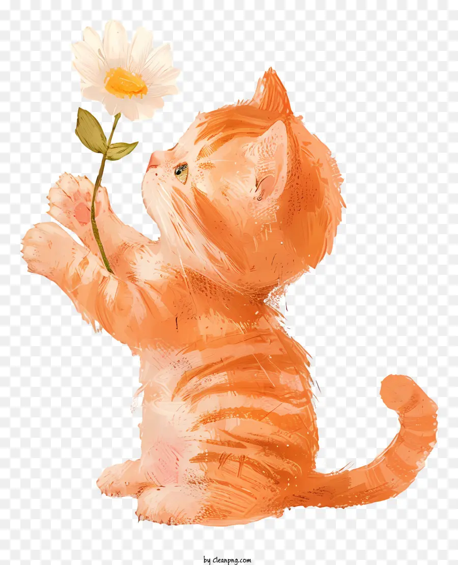 Gato Tocando Flores，Gatinho PNG