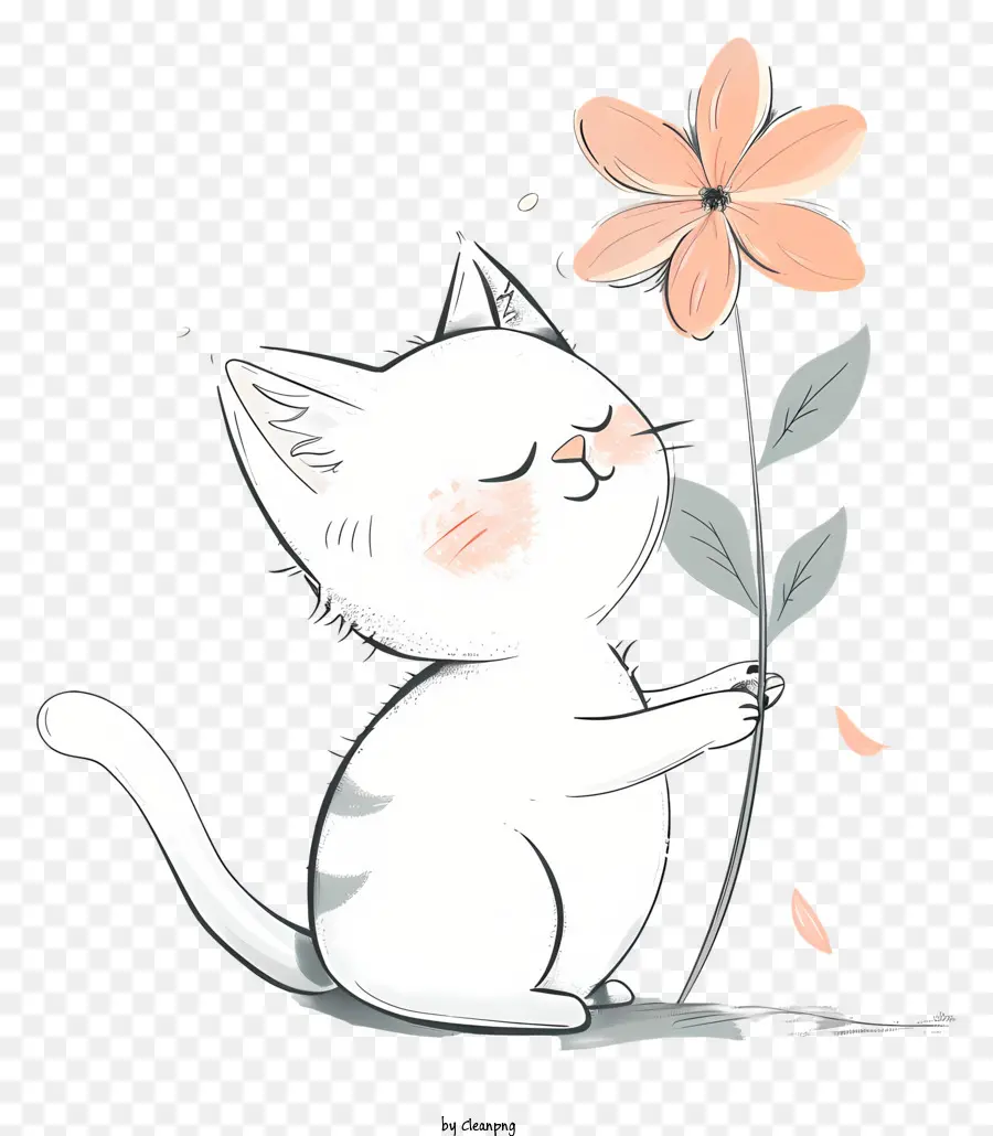 Gato Tocando Flores，Gato Branco PNG