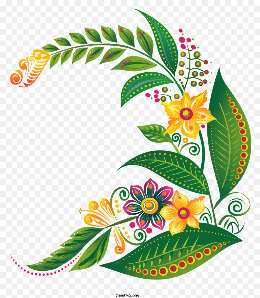 Feliz Ugadi，Design Floral PNG
