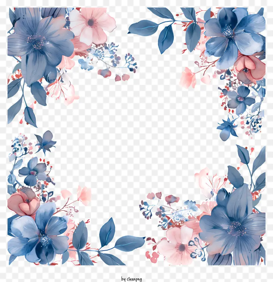 Floral Moldura，Azul PNG