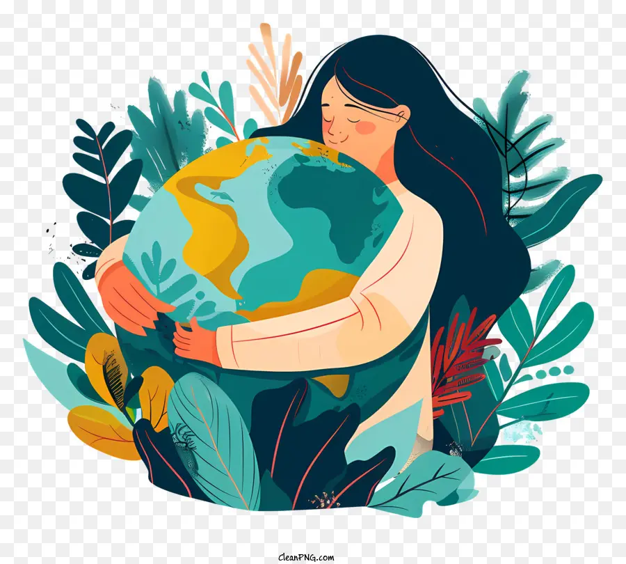 Garota Abraçando O Planeta Terra，Mundo PNG