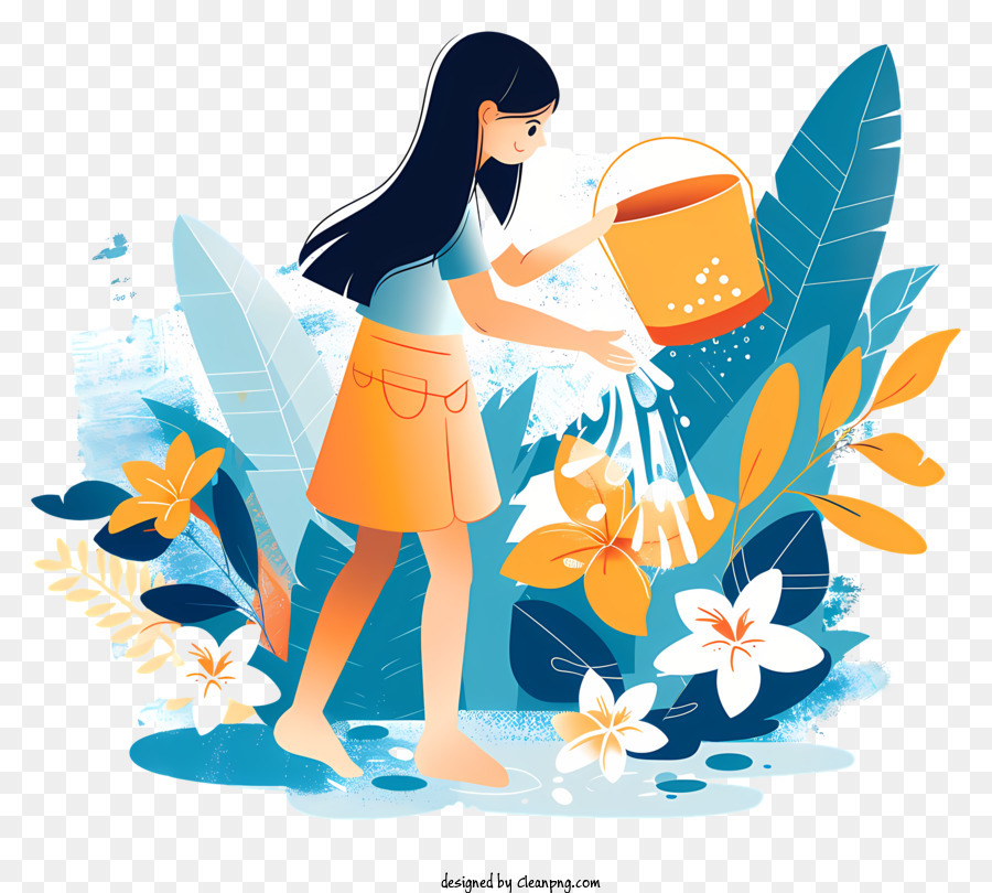 Songkran，Menina Regando Plantas PNG