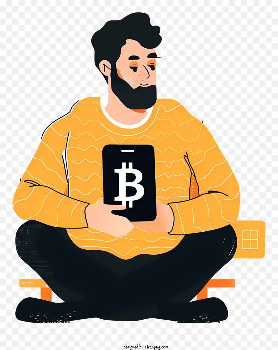 Homem Usando Bitcoin，Homem Sentado PNG