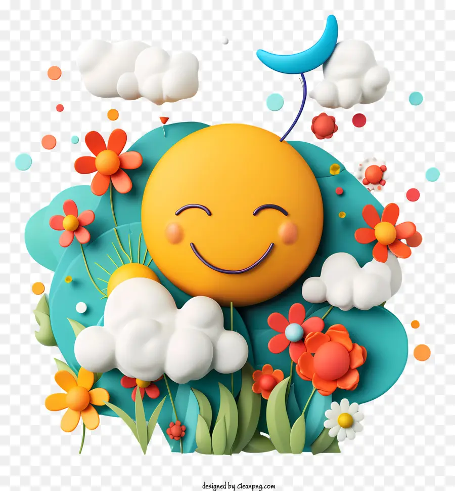 Cartoon Smiley Face，Flores PNG