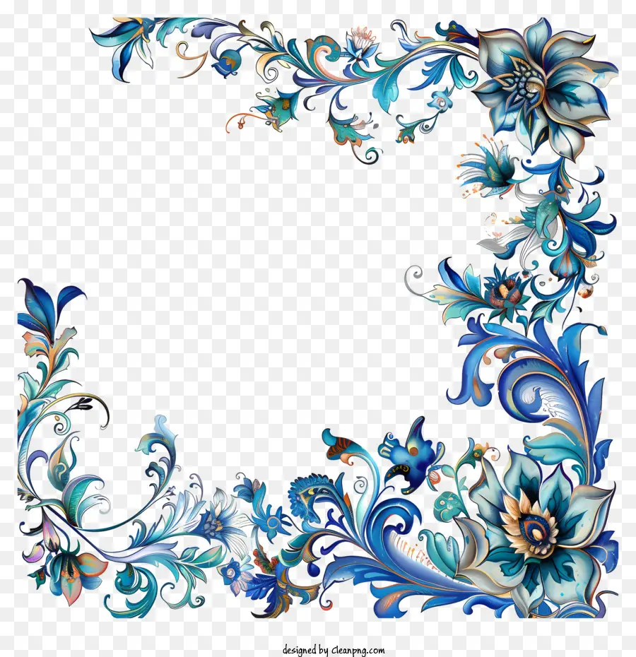 Fronteira Textura，Azul Desenho Floral PNG