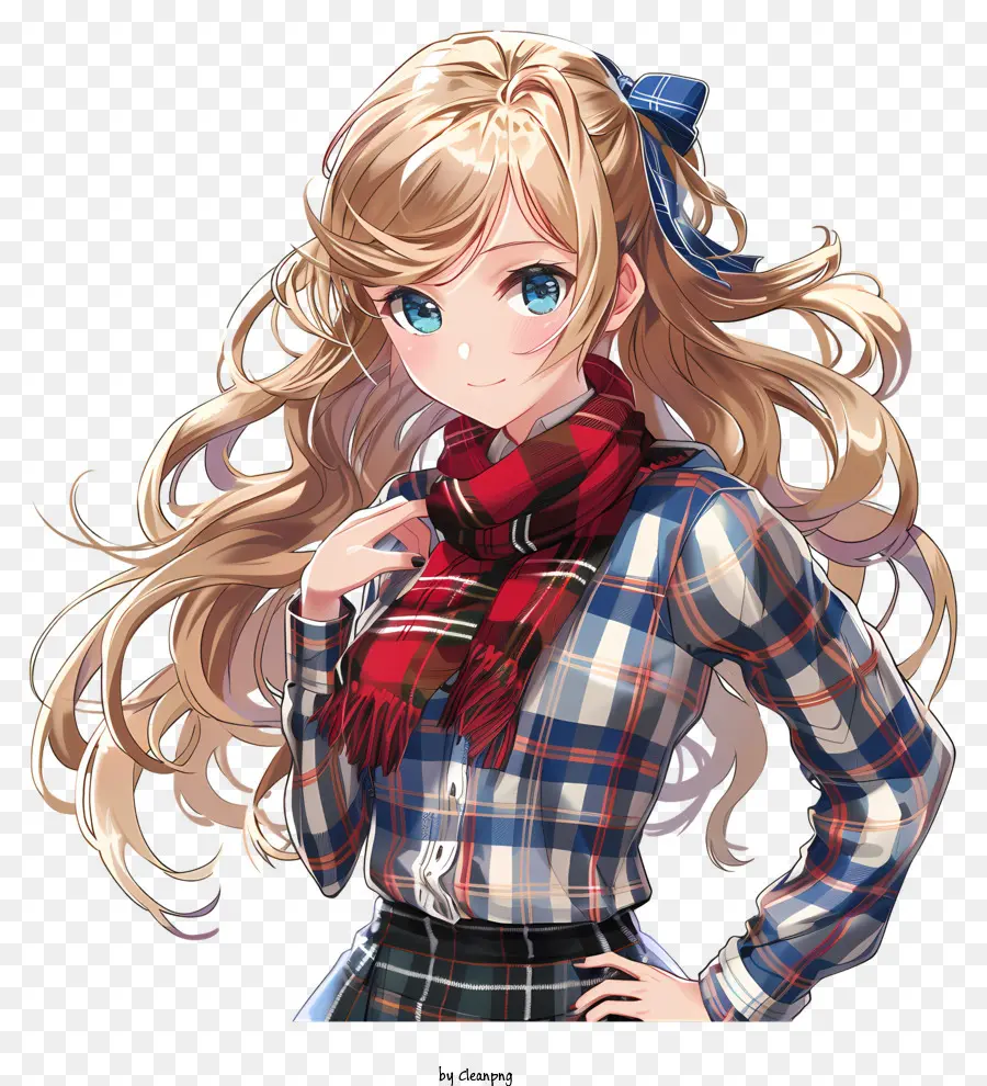 Dia Do Tartã，Garota Anime Com Camisa Xadrez PNG