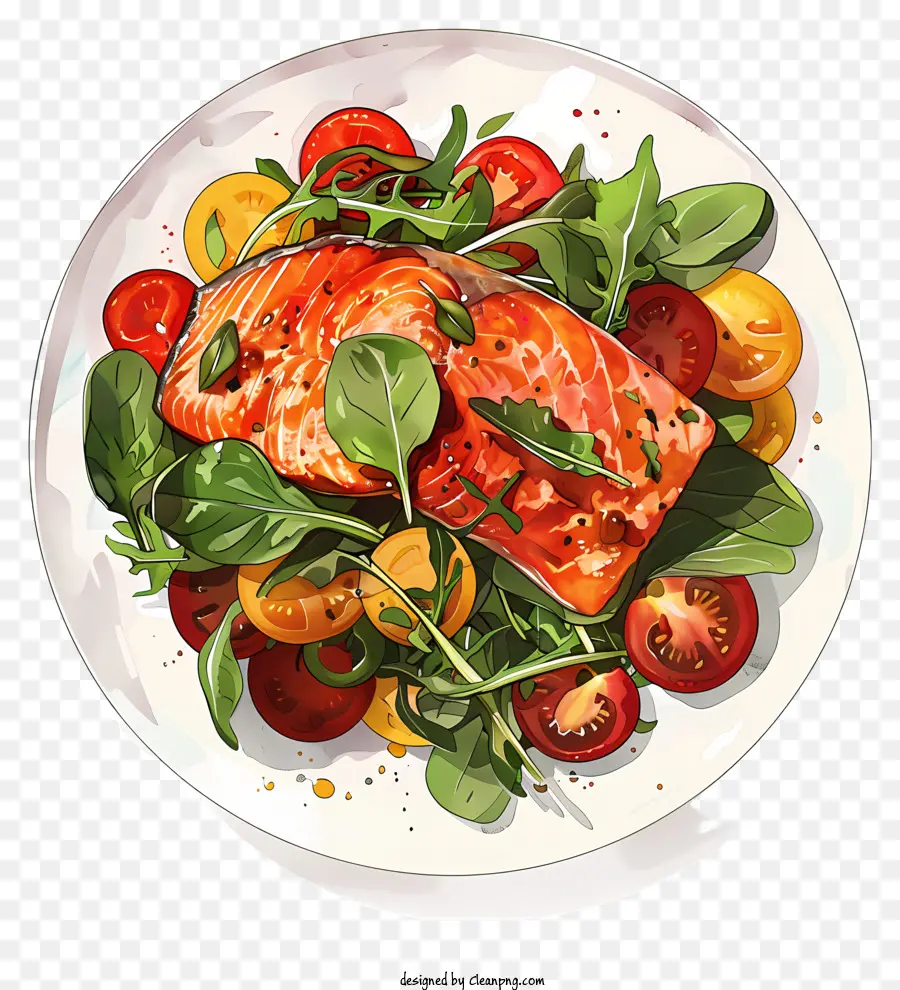 Salada De Tomate，Salmão PNG