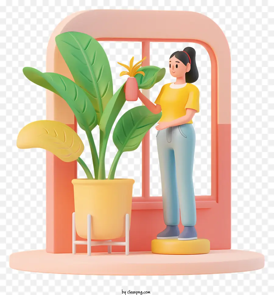 Mulher 3d Com Janela，Cuidados Com As Plantas PNG