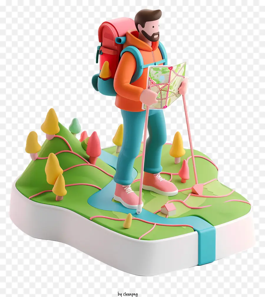 3d Caminhante Com Mapa，Caminhadas PNG