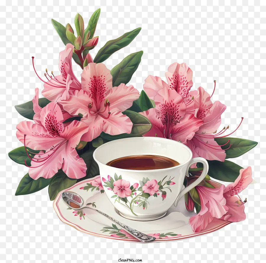 Hora Do Café Da Primavera，Xícara De Chá Com Flores PNG