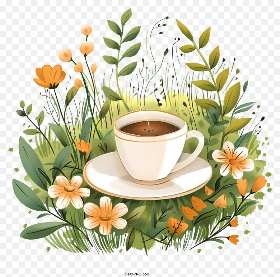 Hora Do Café Da Primavera，Flores PNG
