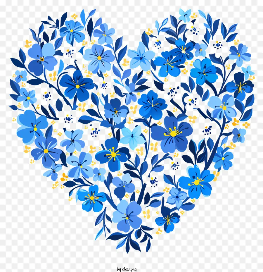Coração Floral Azul，Coração Azul PNG