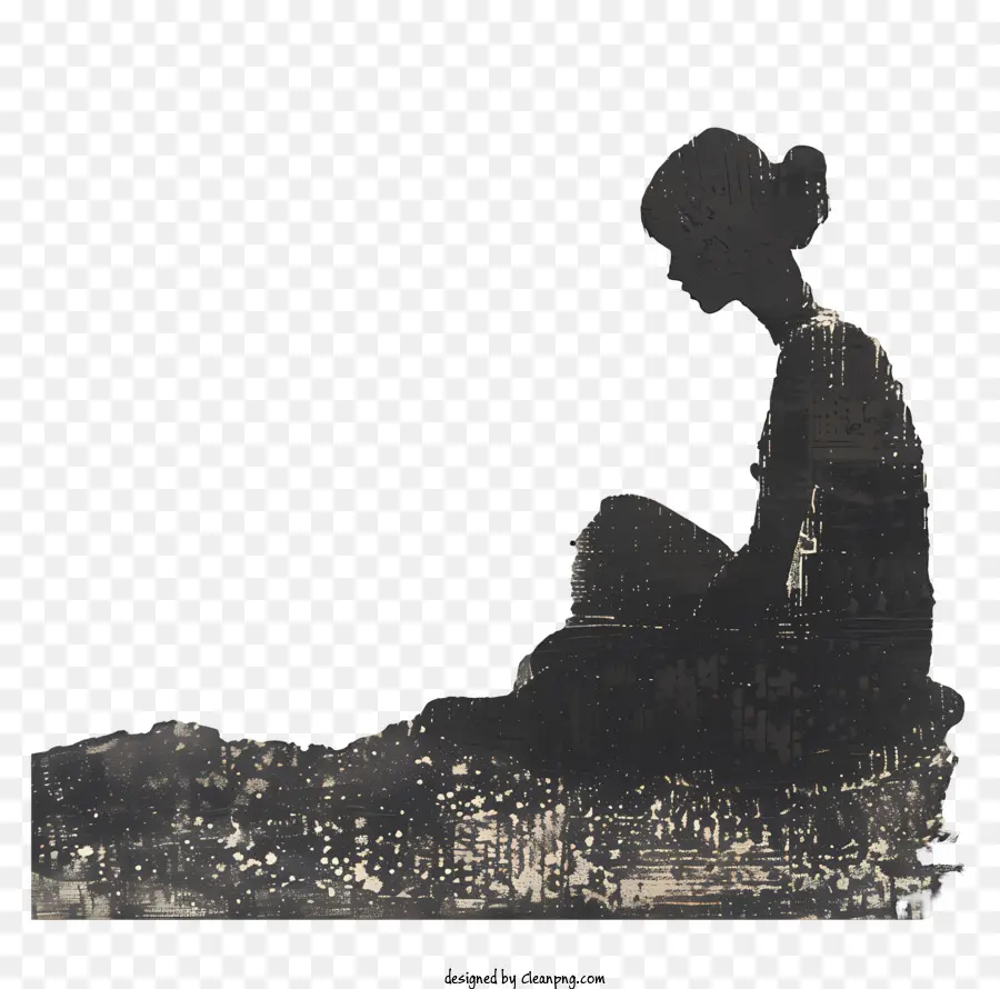 Mulher Sentada Em Silhueta，Fotografia Em Preto E Branco PNG