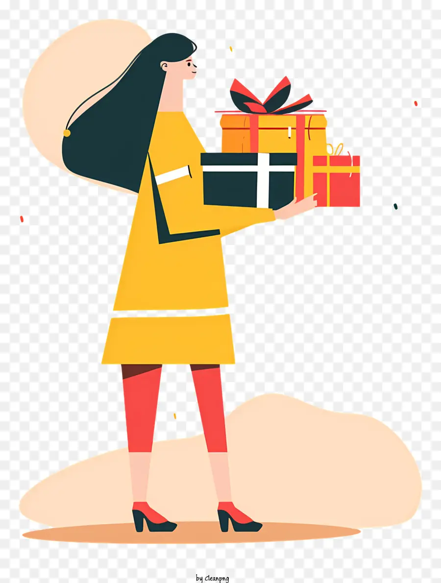 Mulher Segurando A Caixa De Presente，Presentes De Natal PNG