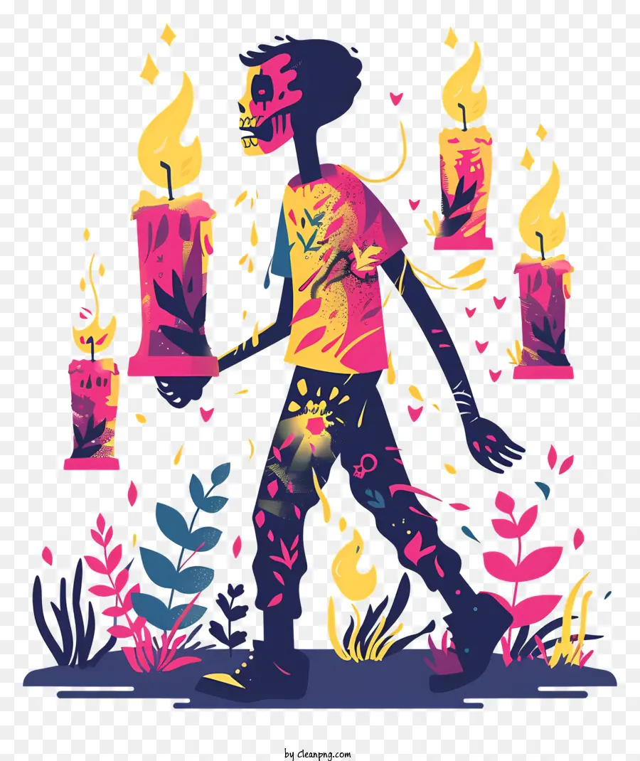 Zumbi Andando，Esqueleto Com Velas PNG