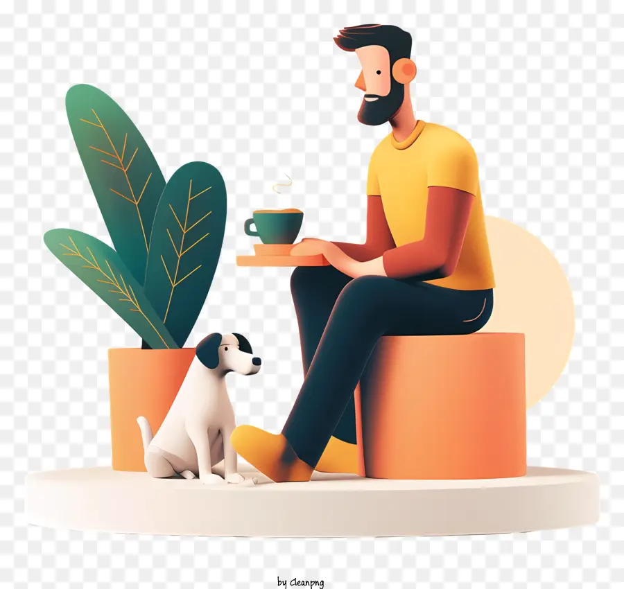 Homem Brincando Com Cachorro，Homem Com Xícara De Café PNG