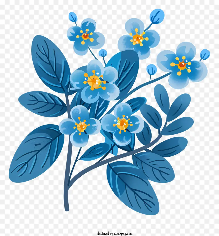 Esquecendo Com Folhas，Flores Azuis PNG