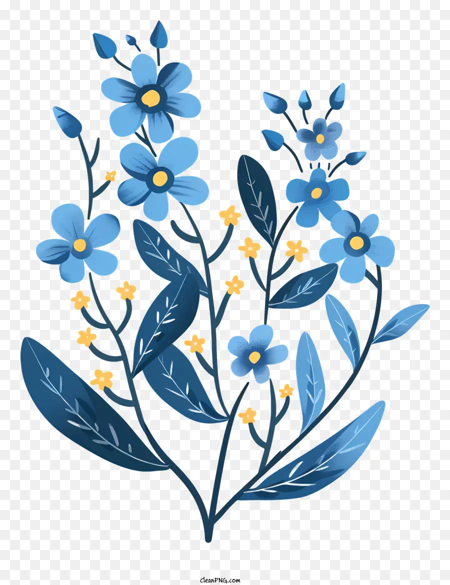 Esquecendo Com Folhas，O Escuro Azul Da Flor PNG