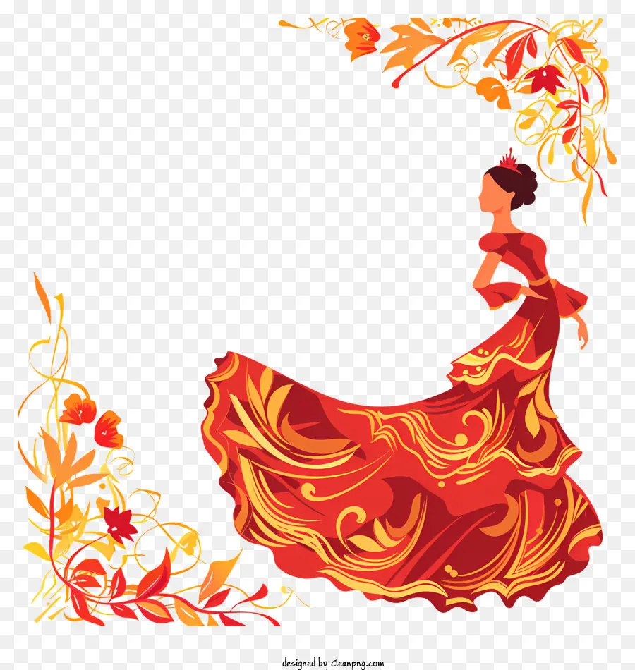 Quadro De Flamenco，Vestido Floral Vermelho PNG
