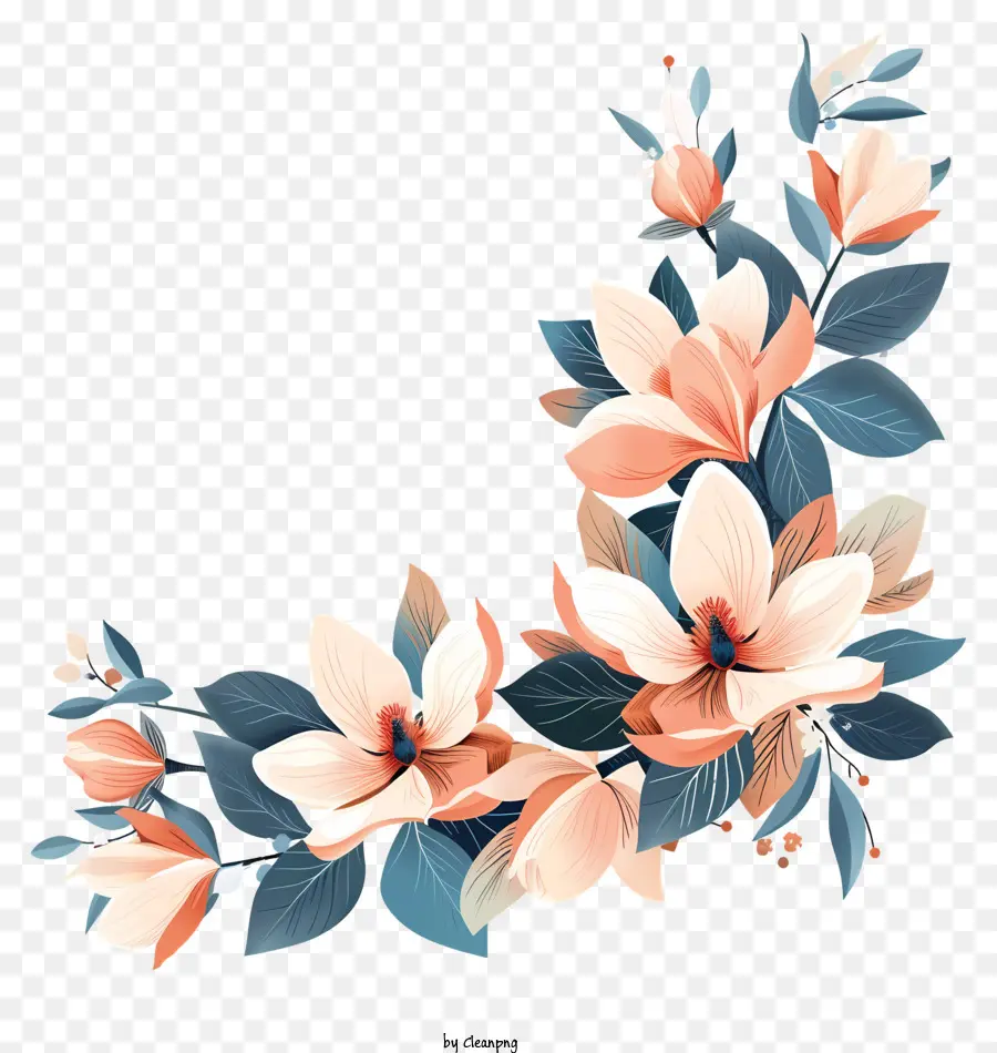 Magnolia Flowers Corner，Design Floral PNG