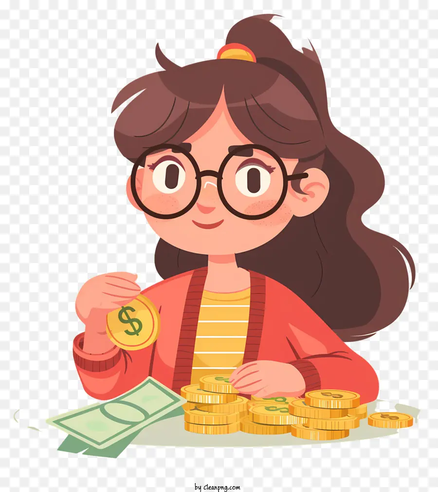 Menina Contando Dinheiro，Cartoon PNG