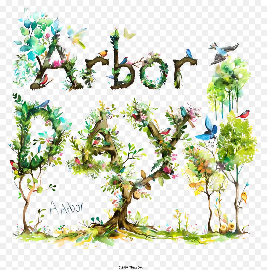 Arbor Day，Colorido árvore PNG