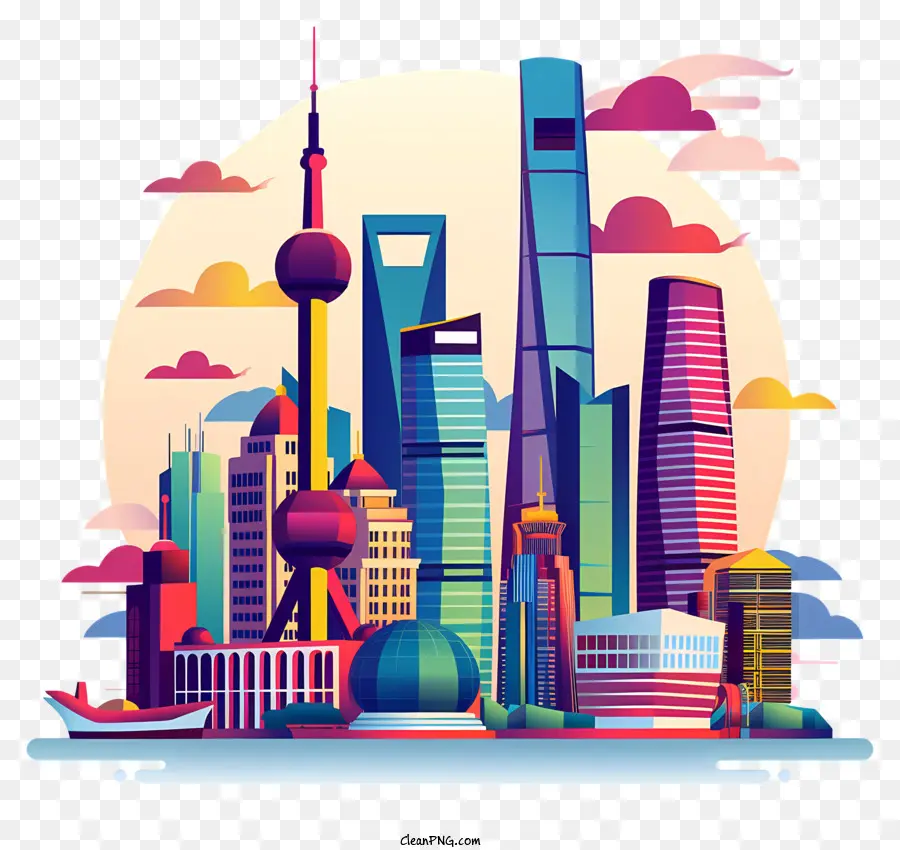 Silhueta Da Cidade De Xangai，Arranha Céu PNG