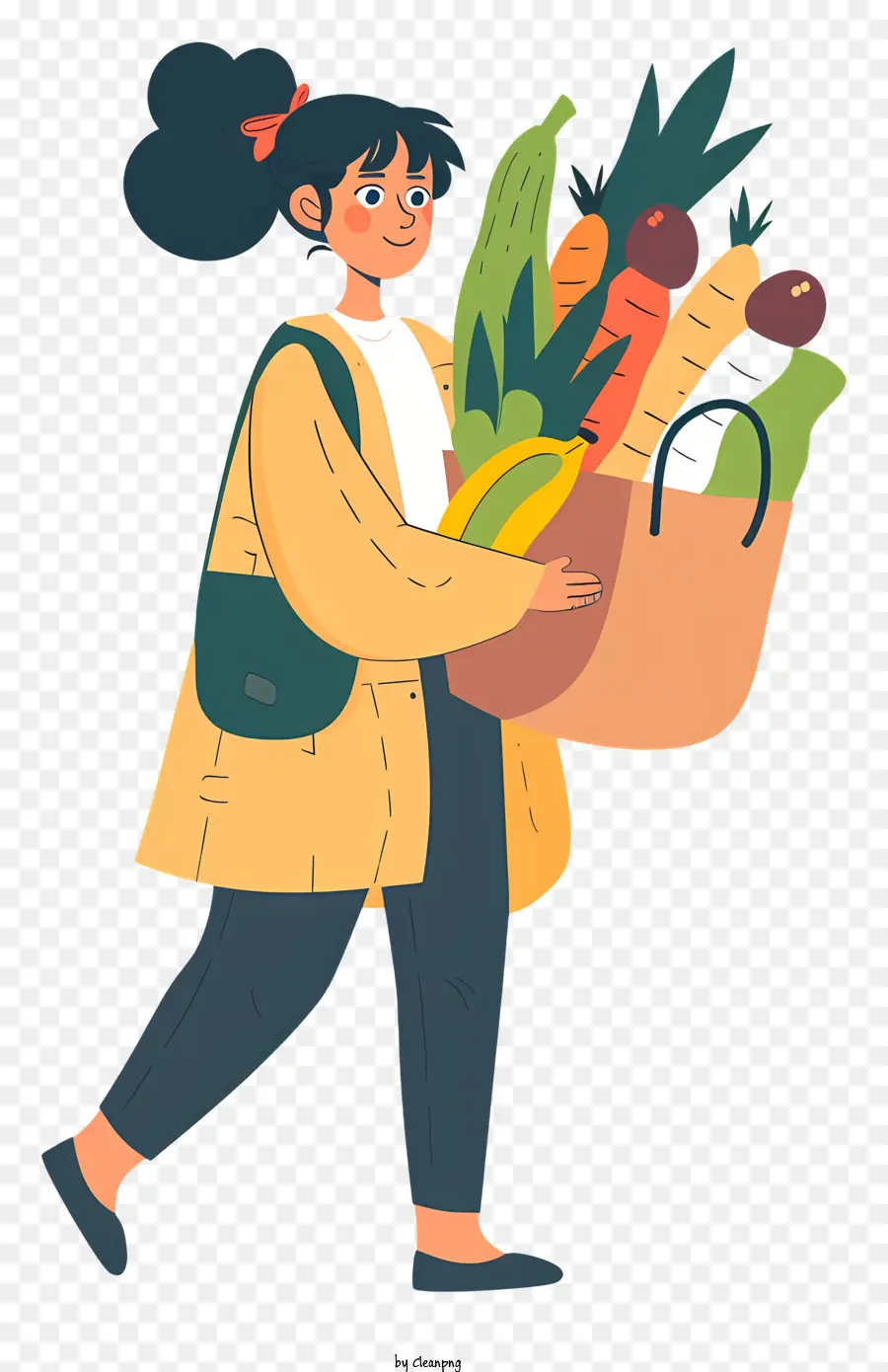 Mulher Segurando Uma Bolsa，Legumes Frescos PNG