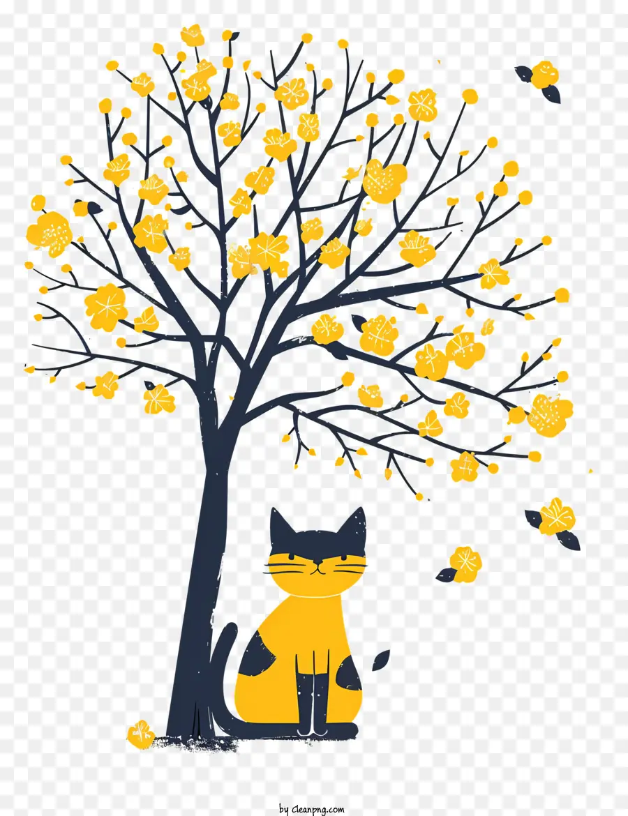 Gato Fofo Embaixo Da árvore，Amarelo árvore PNG