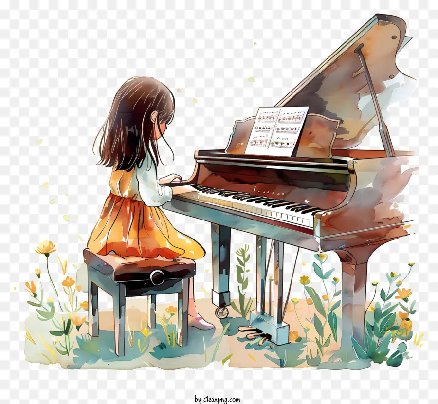 Piano，Young Girl PNG